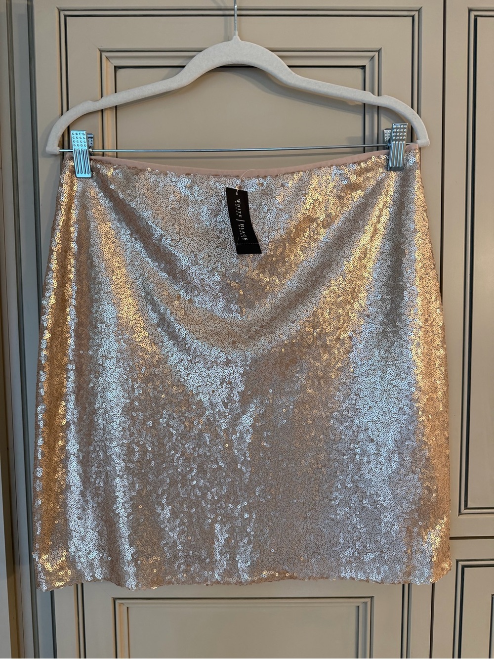 NWT WHBM White House Black Market Champagne Rose Gold Sequin Mini Skirt Dress 10